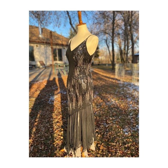 Vtg 90s Y2K Sue Wong Nocturne Gown 100% Silk Dress Beads Mermaid Glam Celestial - Picture 3 of 15